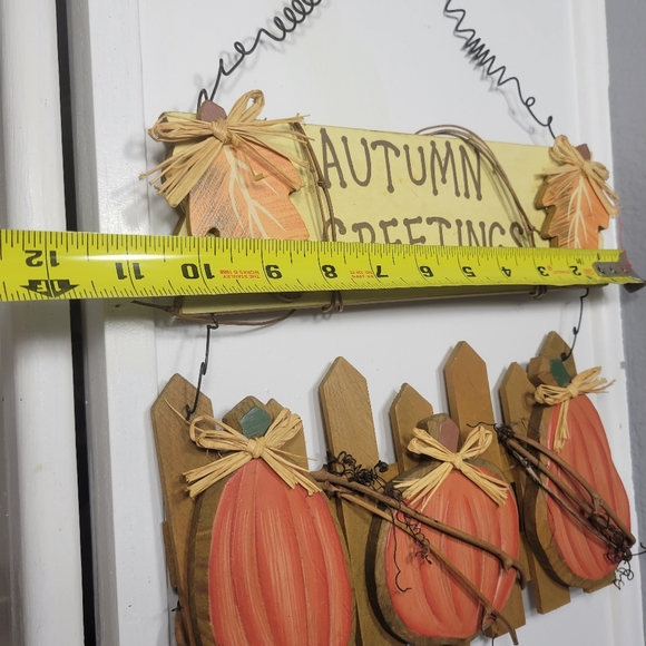 AUTUMN GREETINGS Pumpkin Sign Wall Decor Hanging - Picture 11 of 11